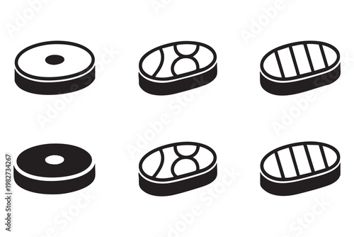 Protein Rich Meat Icons Featuring Steak Cuts and Cooking Styles