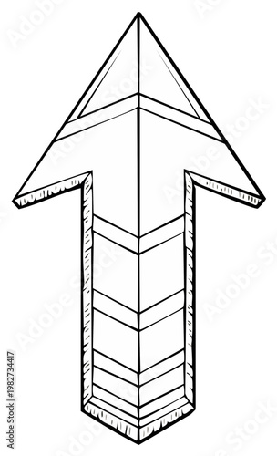 Monochrome sketch of upward arrow illustration with hatched shadows for direction or navigation concepts