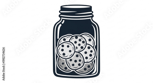 Jar of assorted cookies with dark spots on white background sweet treat concept