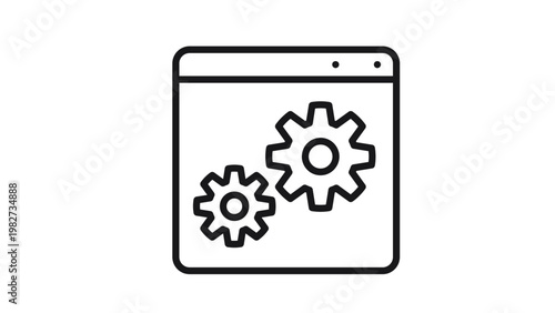 Web Browser Settings and Configuration Vector Icon Illustration: A Minimalist Black Line Art Symbol Representing Software Development, System Optimization, and Technical Support Services.