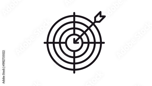 Valokuva Target icon with an arrow hitting the bullseye, representing success, goal achievement, and precision
