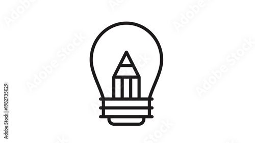 Photos Creative idea vector icon featuring a light bulb with a pencil inside, symbolizing inspiration, design, and innovation