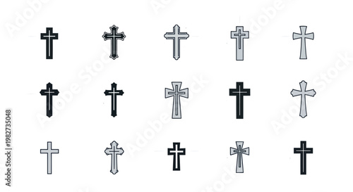 Collection of Christian Cross Icons, Religious Symbols, Faith and Spirituality Graphics