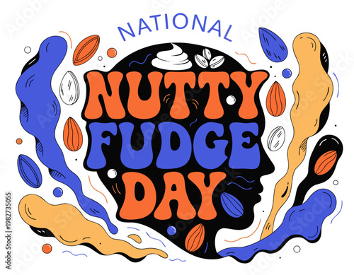 National Nutty Fudge Day Cartoon Vector Art, Delicious Chocolate Fudge Food Holiday Concept