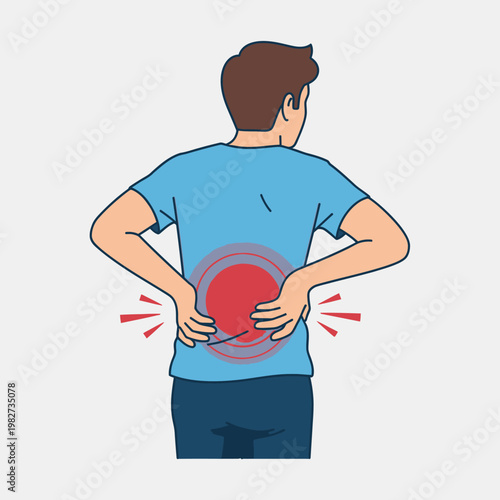 Man with Lower Back Pain, Red Area Indicating Discomfort and Inflammation