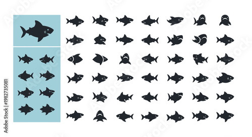 Shark Silhouette Collection: Diverse Icons and Vector Graphics for Marine Life Design