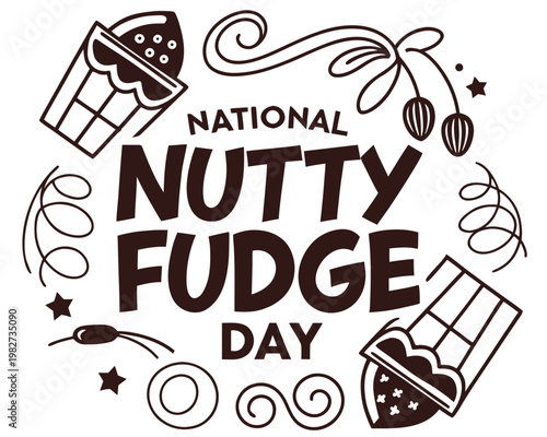 NATIONAL NUTTY FUDGE DAY vector illustration isolated on white background
