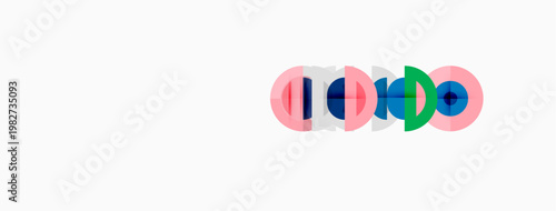 Colorful circular designs arranged horizontally. Gradient hues blend, creating vibrant visual elements. Simple, modern aesthetic.