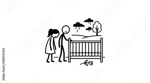 Sad Couple Gazing at Empty Crib with Symbolism