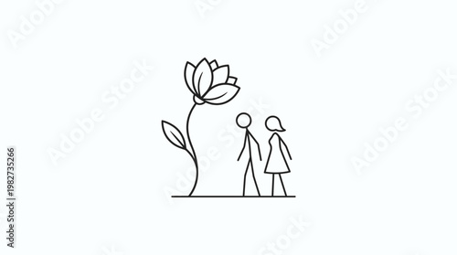 Minimalist Couple Admiring Giant Flower
