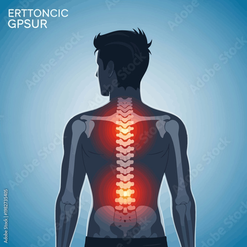 Human spine pain illustration, backache, spinal column, skeleton, medical concept