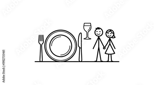 Romantic Dinner Date with Flatware and Couple