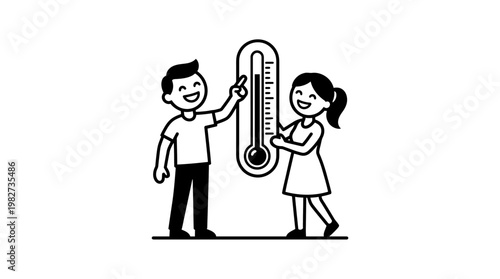 Happy Children Pointing at a Thermometer