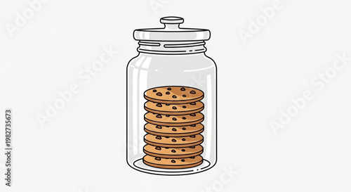 Glass jar filled with chocolate chip cookies on a white background perfect for baking or snacking concepts
