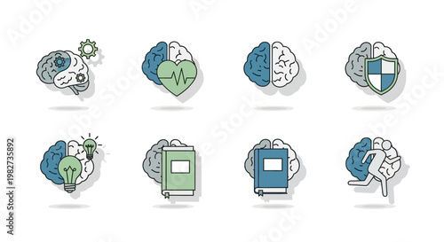 Brain icons illustrate various concepts and objects in a creative visual representation.