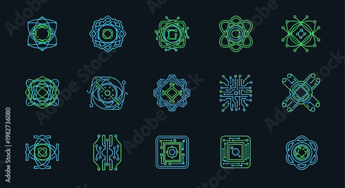 Vibrant geometric patterns unfold in a digital art display on a dark background