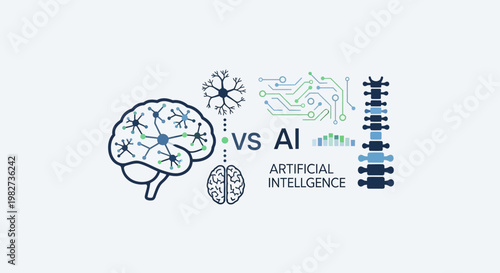 Brain vs Artificial Intelligence Technology Comparison Illustration