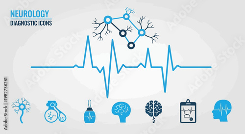 Medical professional analyzing neurology diagnostic icons on a clipboard in a clinic