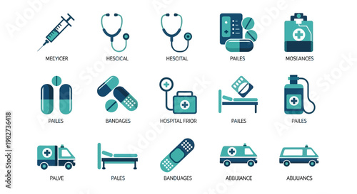 Medical icons set healthcare tools and emergency services illustration