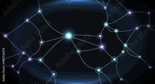 Glowing Network Connections Spread Across Dark Background With Lines