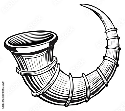Stylized Cornucopia with Black and White Lines for Harvest Celebrations