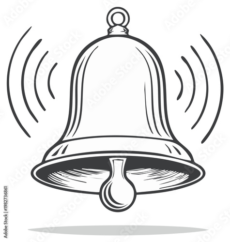 Illustration of a ringing bell with sound waves alert announcement