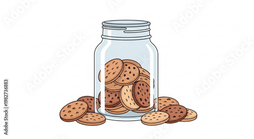 Glass jar filled with chocolate chip cookies on white background sweet treats and baked goods concept