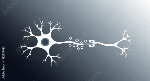 Neuron cell releases neurotransmitters in a scientific illustration.