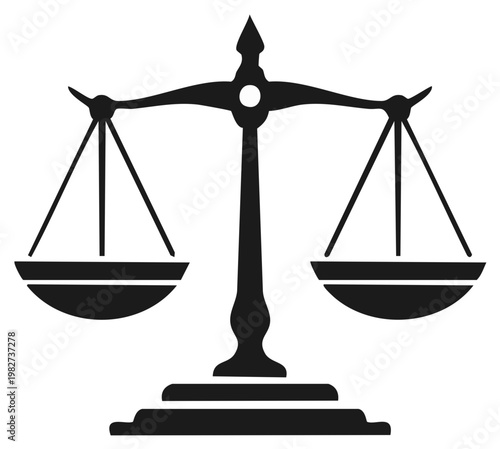 Classic balance scales silhouette symbolizing justice law and fairness in black and white