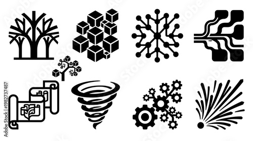 Vector Icon Set of Molecular Structures, Scientific Research, and Technology Symbols