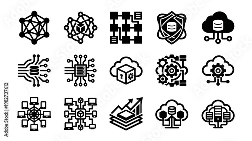 Vector Icon Set of Digital Technology and Data Network Symbols