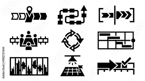 Vector Icon Set of Transportation and Navigation Symbols for Mobile and Web Apps