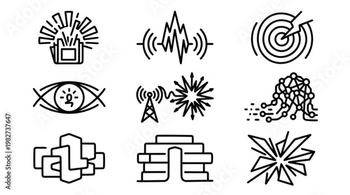 Set of Digital Connectivity Icons Illustrating Wireless Communication and Data Transmission