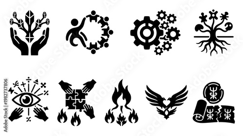 Set of Technology and Nature Icons for Digital Design and Creative Projects