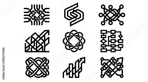 Vector Illustration of Abstract Geometric Logos and Icon Set for Digital Design Projects