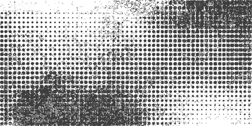 Black and White Grunge Halftone Background Vector with Distressed Texture and Retro Screen Print Pattern