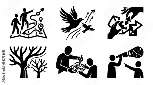 Icons Set Featuring Nature, Science, and Education Themes for Digital Design