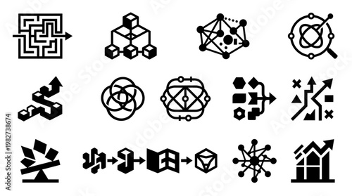 Icons Set of Business and Technology Symbols for Digital Interface Designs