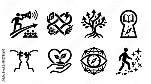 Vector Icon Set of Environmental and Social Issues Symbols in Black