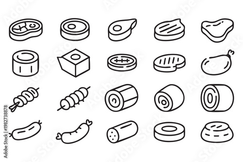 Steak Chicken and Sausage Line Icons for Food and Restaurant Use