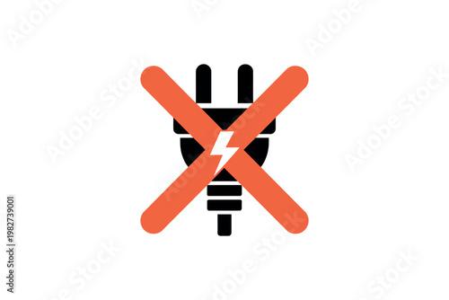 Electric plug is prohibited by a red cross symbol on white.