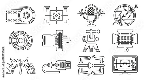 Vector Icon Set of Technology and Communication Devices in Modern Minimal Style