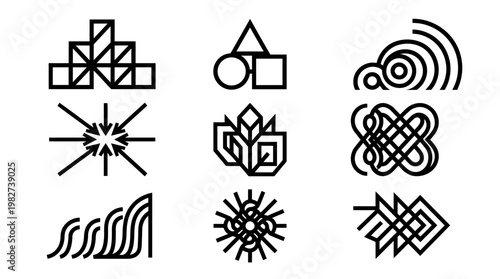 Set of Modern Abstract Icons in Line Art Style for Digital Design and User Interfaces