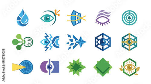 Set Of Icons Representing Eyes Water Nature Wind Eye Protection Nature Symbols