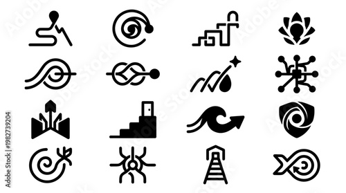 Icon Set of Diverse Scientific and Technological Symbols in Modern Line Art Style