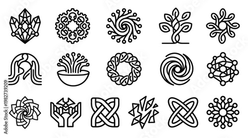 Vector Icon Set of Abstract Floral and Geometric Icons for Design and Illustration