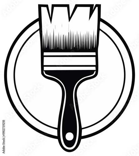 Artistic Paint Brush Emblem Symbol Circular Outline Classic Tool Graphic Design Element