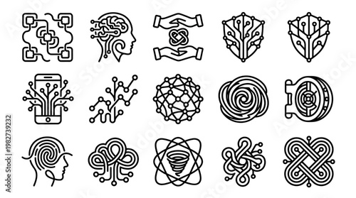 Vector Icon Set of Abstract Brain and Mind Concept Symbols for Creativity and Innovation