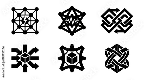 Set of Modern Abstract Geometric Pattern Icons in Black for Creative Design Projects