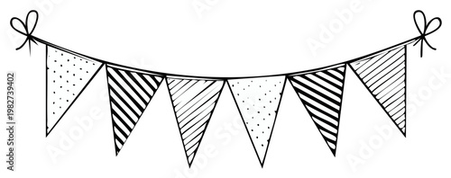 String of decorative triangle bunting banners with stripes and dots for celebrations